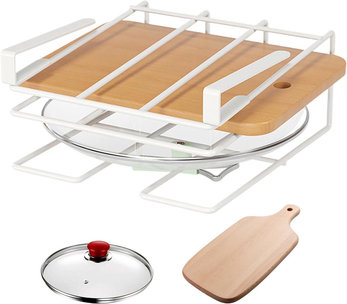 Pan Deksel Houder - Keuken Organizer - Keuken Opbergen - Schadevrije Montage - 16x32x16 cm - Wit