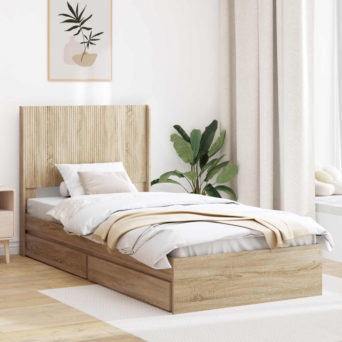 vidaXL - Bedframe - met - opbergruimte - en - hoofdbord - Sonoma - Eiken - 90 - x - 200 - 