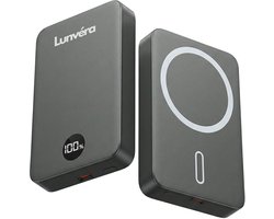 Lunvéra® Draadloze Powerbank – Geschikt voor Magsafe – Ultradun – 10000 mAh – 22.5W USB-C Snellader – 15W Draadloos Opladen – Noodpakket