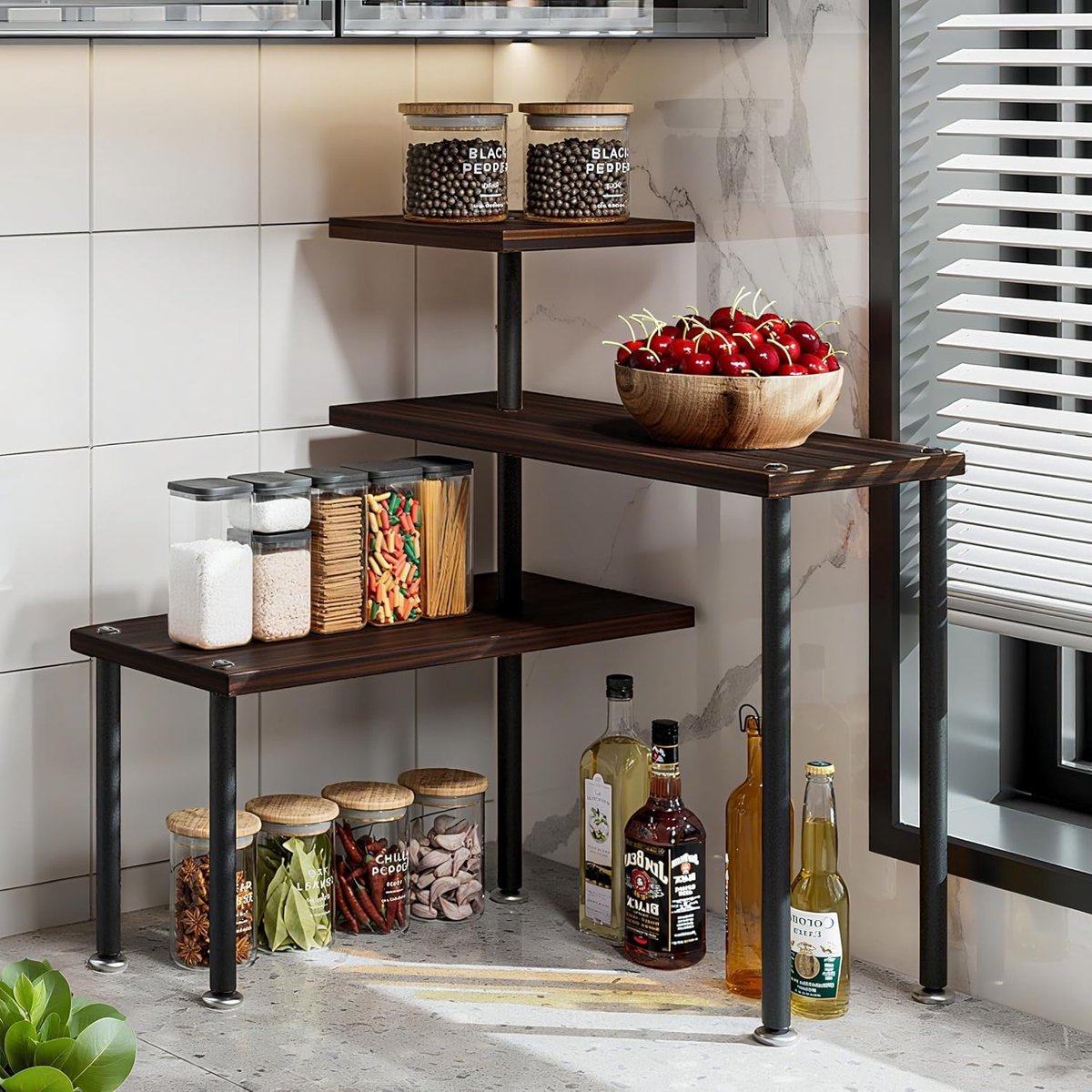 Hoekrek Keuken 3-Laags - Ruimtebesparend & Verstelbaar - Metalen Hoekplank Organizer - Multifunctioneel Opbergrek voor Keuken, Badkamer & Bureau - Aanrecht Organizer, Corner Shelf, Opbergrek