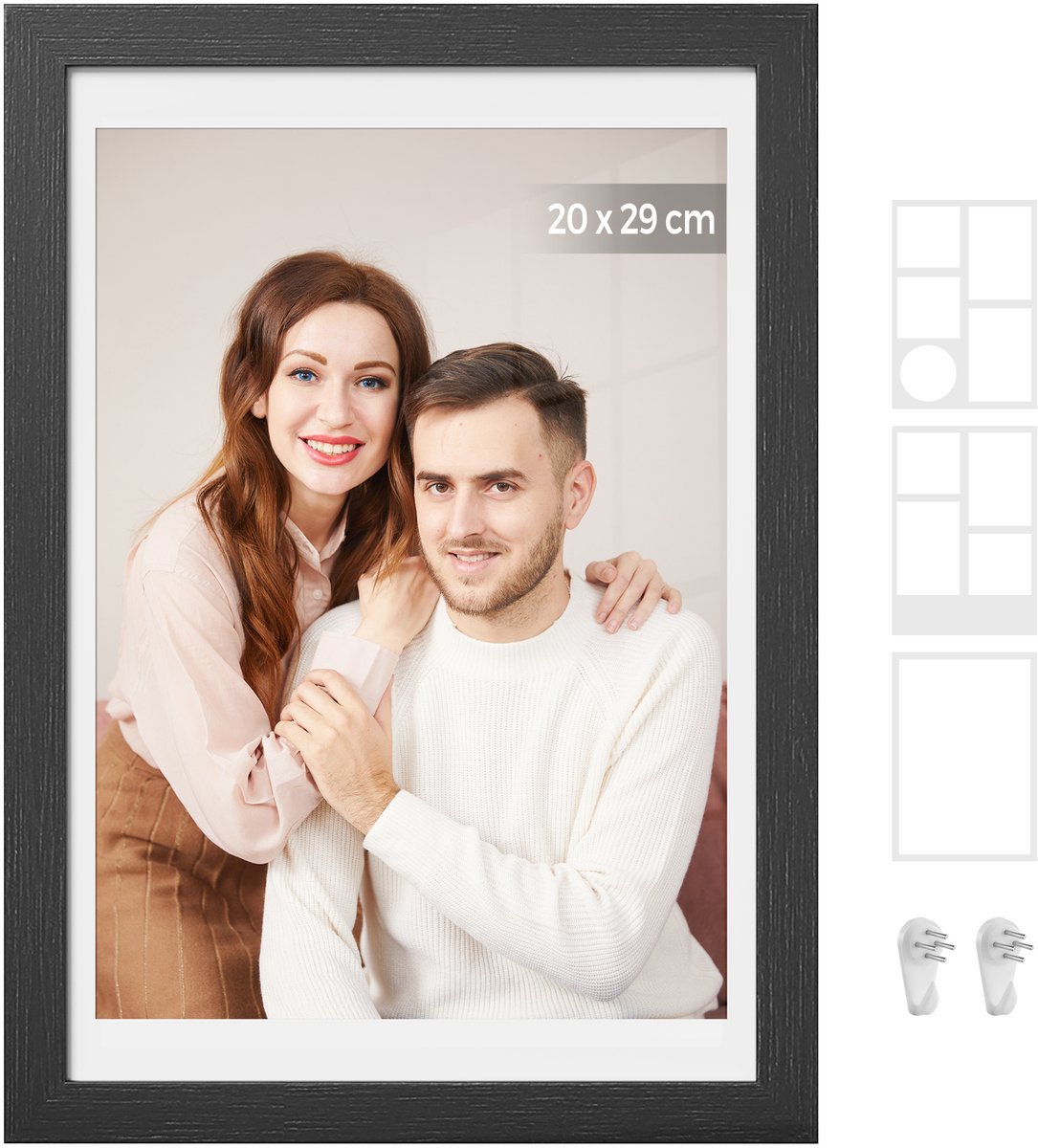 Songmics Fotolijst - Voor Meerdere Foto's - Inclusief 3 Passe-partouts en Wandhaken Zwart