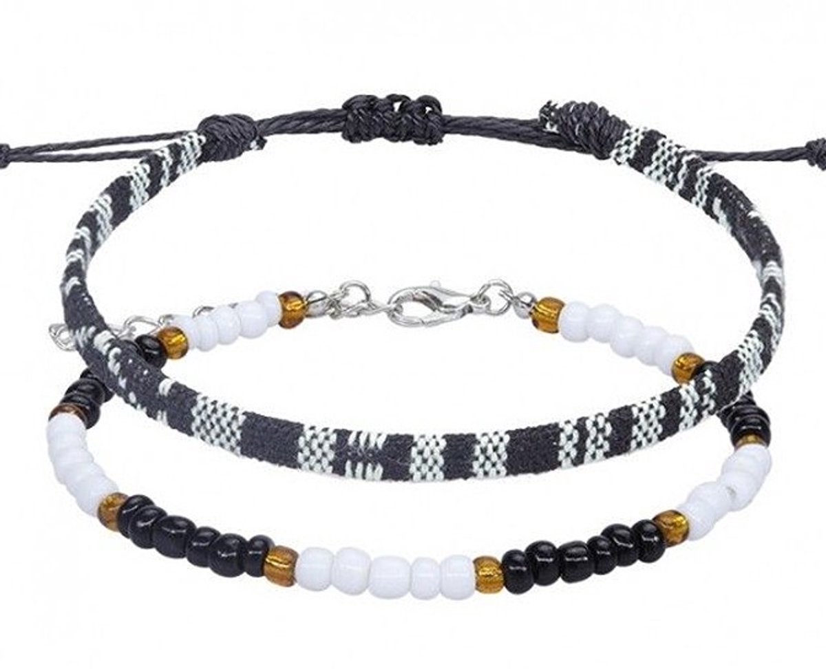 She life style - Set enkel/armbandjes - 2 stuks - zwart/wit kleurig