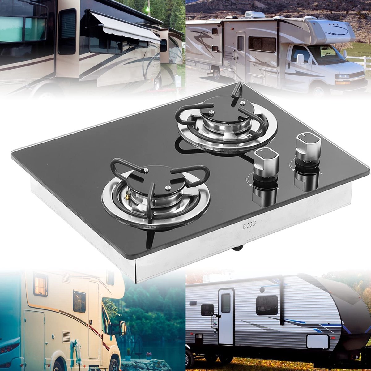 Allecto - RV Gasfornuis - Gas Cook Top - Ideaal voor Outdoor Koken - 2 Branders - Gehard Glazen Paneel - Krachtige 1.8Kw - Geschikt voor Boot en Ca...