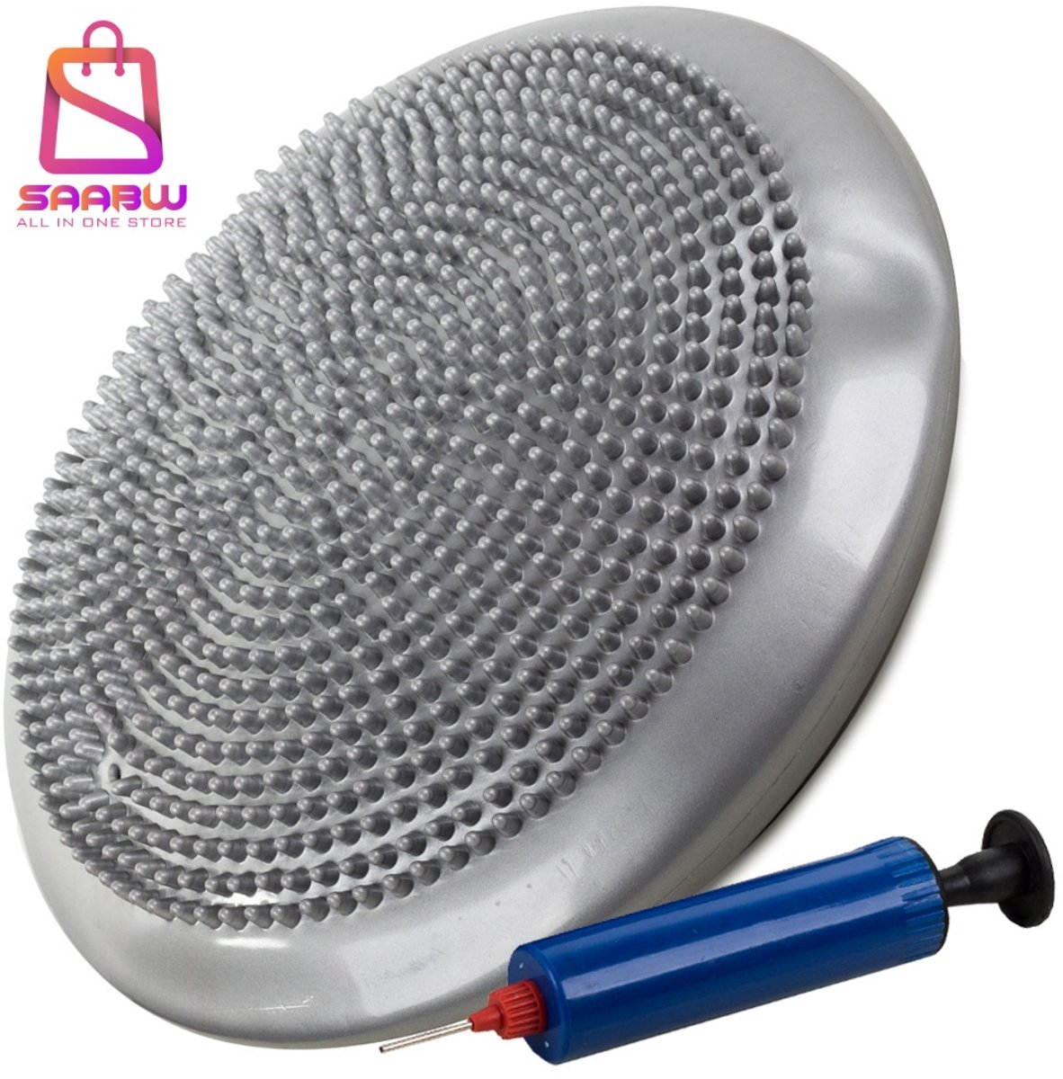 Balance Kussen Sensorisch 32 cm met Pomp – Egel Zitkussen voor Balans, Revalidatie & Core Training – Zilver – balance kussen – revalidatie kussen – dynamisch zitkussen – massage zitkussen – sensomotorisch kussen – 11202