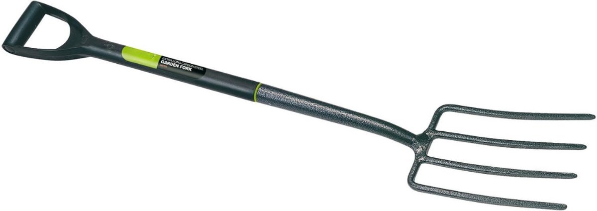 RUX® Woelvork - Tuinwoeler - Spitvork Met D-Greep - Grondwoeler Met 4 tanden – Tuinklauw - Bodembewerking - Groen en Zwart - ‎10cm x 21cm x 12cm