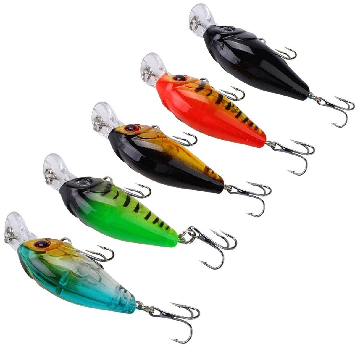 Store_7 - Visserslures - 5-delige set - Realistische 3D-oogjes - Crankbait - Voor zoet en zout water - Geschikt voor baars en forel