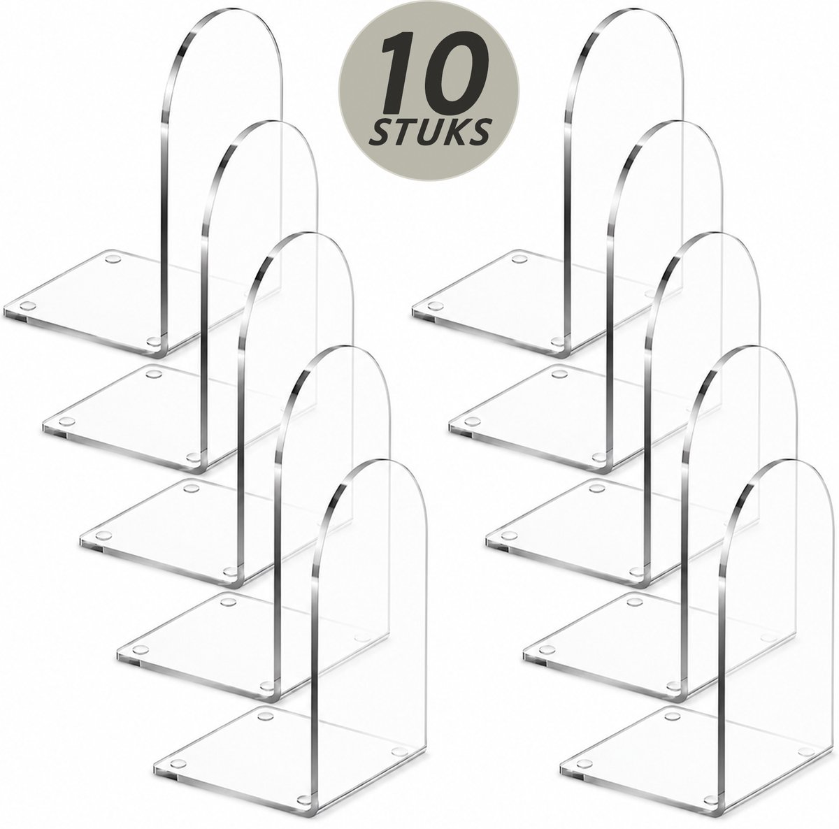 Set van 10 Boekensteun - Plexiglas Transparant Boekenhouder - Heavy-Duty Bureau Boekenrek Organizer - Tijdschriftenhouder Boeksteun - Multifunctioneel Boekenstandaard - Lectuurbak Tijdschriftenrek - Book Holder Boekenkast Accessoires - Boeken Steun