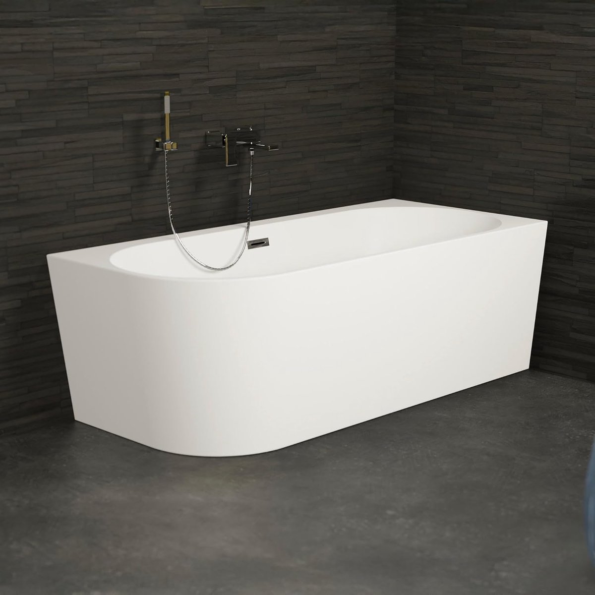 Half Vrijstaand Bad Capri 170 Droite 170 x 76 x 58 cm – Modern Rechthoekig Ligbad van Acryl, 180L Badkuip voor Badkamer, Luxe Alkoof Bad met Gelakte Afwerking Wit – Vermissen