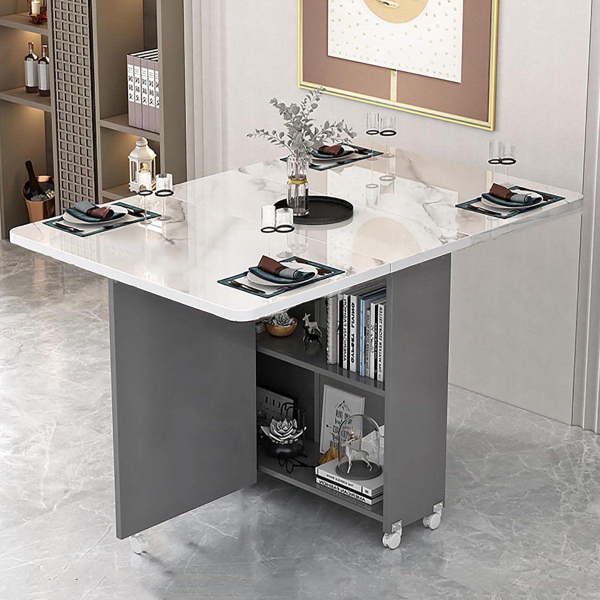 Opvouwbare eettafel uitschuifbaar 140 cm – keukentafel met wielen en opbergrek – inklapbare ruimtebesparende tafel voor 2-6 personen – moderne multifunctionele eetkamertafel – Vermissen