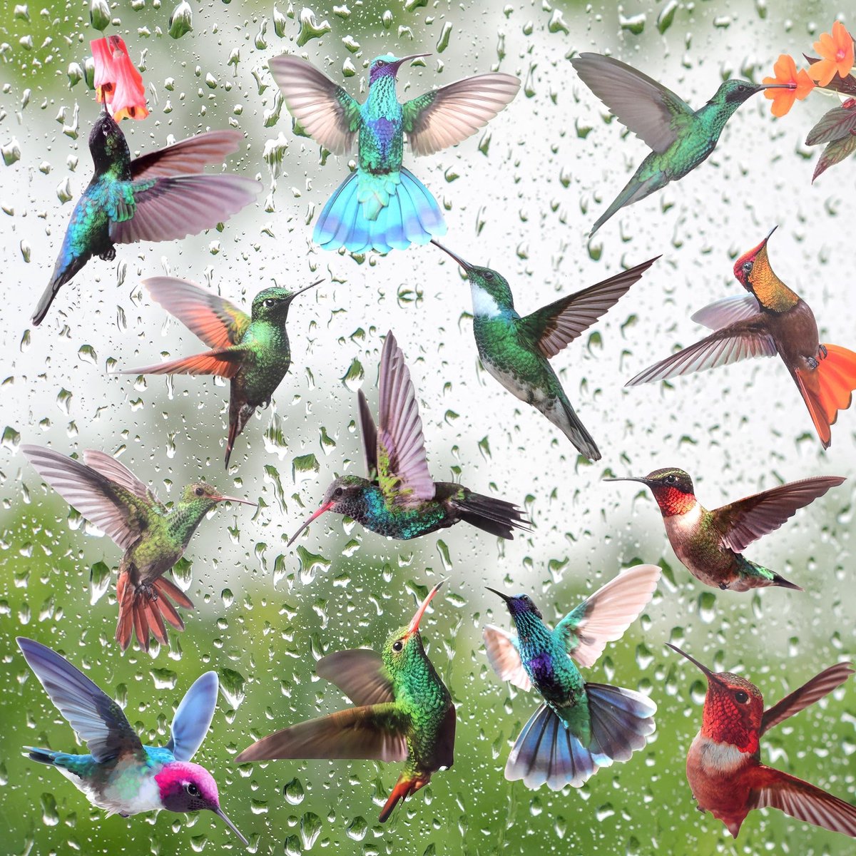 NTHProducts - Hummingbird Raamstickers - Zelfklevende Decoratie - 19 Stuks - Vogelbescherming - Kleurrijke Natuurdécoratie - Geschikt voor Thuis