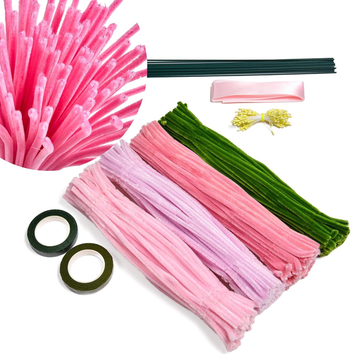 Pipe Cleaner - Pijpenragers - Knutsel set - Chenilledraad - 200 zachte stengels in roze tulpvorm - Flexibele stalen kern - Duurzaam en verkleurt niet - Educatief voor motoriek en creativiteit