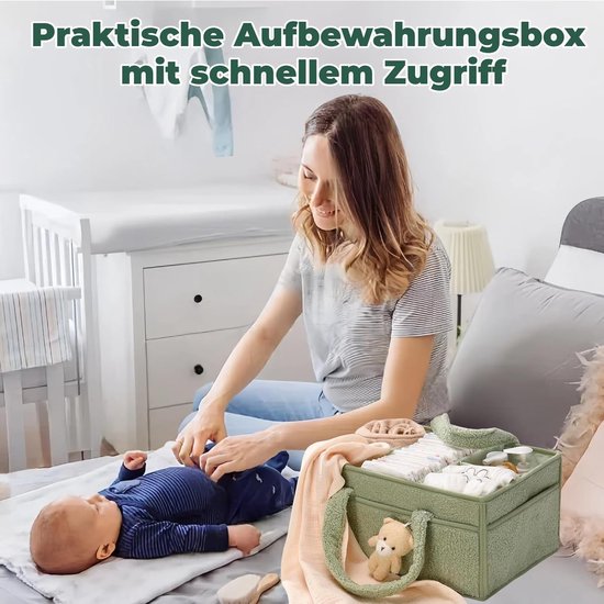 Luiermandje - Baby Organizer - 38x25x17cm - Saliegroen - Commode Organizer - Zachte Pluche Opbergmand - Verschoonmandje - Babykamer Decoratie - Kraamcadeau - Modulair met Afneembare Verdelers — afbeelding 4
