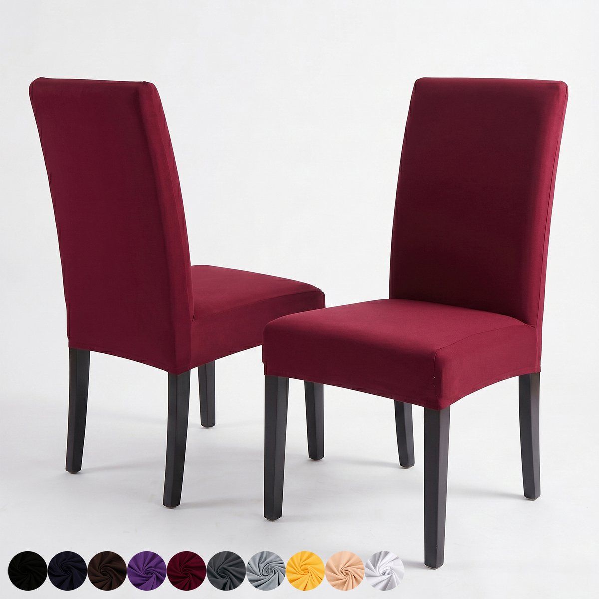 Qelus Stretch Eetkamerstoel Hoezen - 2 Stuks Spandex Stoelhoes met Bloemen & Ruitpatroon - Afneembare Stoelbeschermer voor Woonkamer, Bruiloft & Feest Banket - Wijnrood