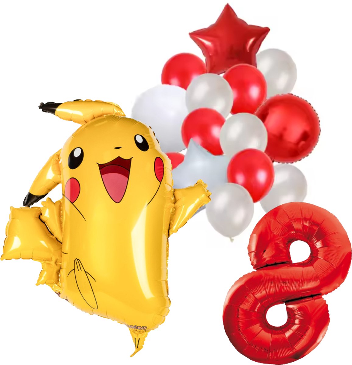 Pokemon ballon set - 62x78cm - Folie Ballon - Pokemon - Pikachu - Themafeest - 8 jaar - Verjaardag - Ballonnen - Versiering - Helium ballon