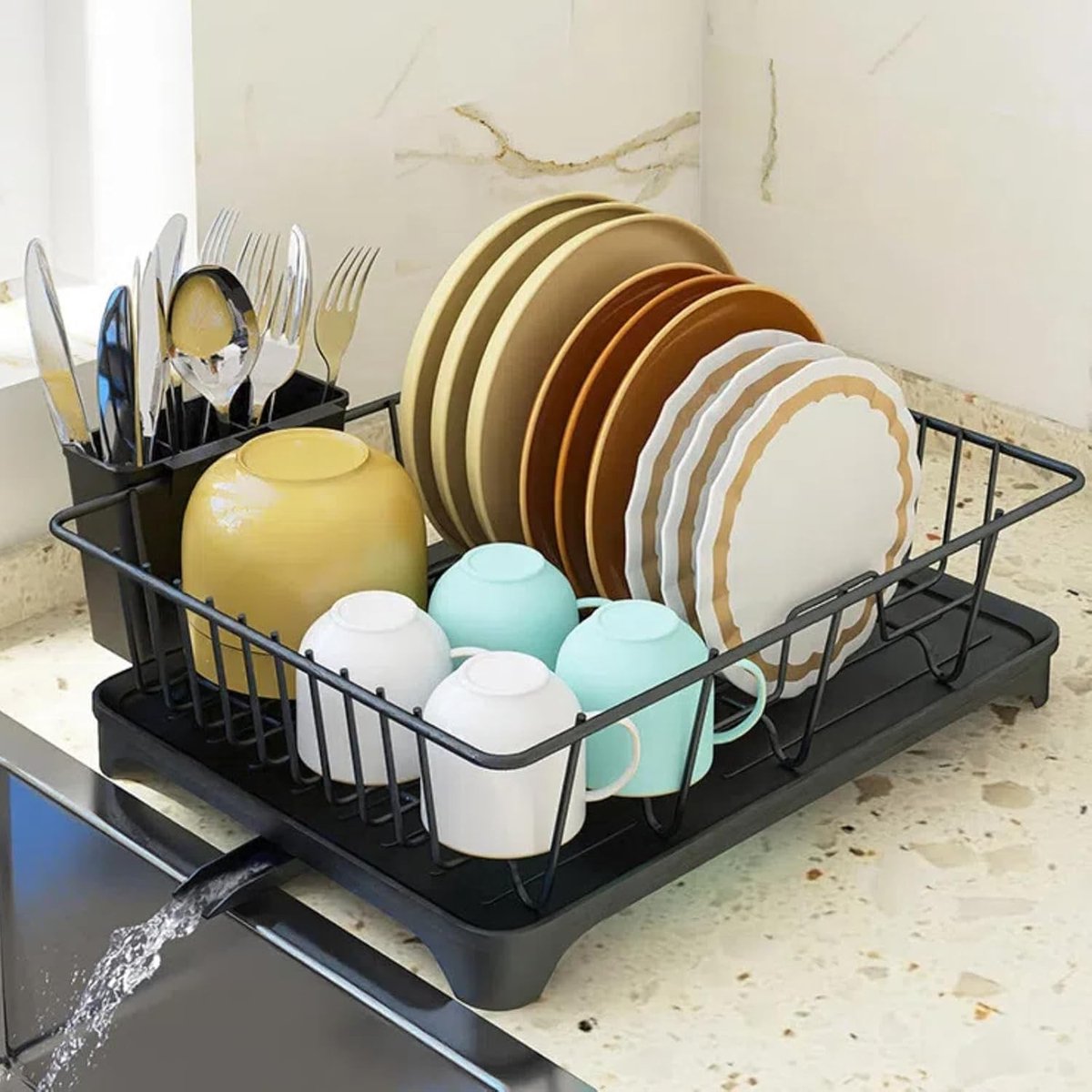 NTHProducts - Afwasrek - Rvs Afwasbak - Compact en Ruimtebesparend - Zwart - Keukenaccessoire - Geschikt voor Keuken - 42 x 30 x 13 cm