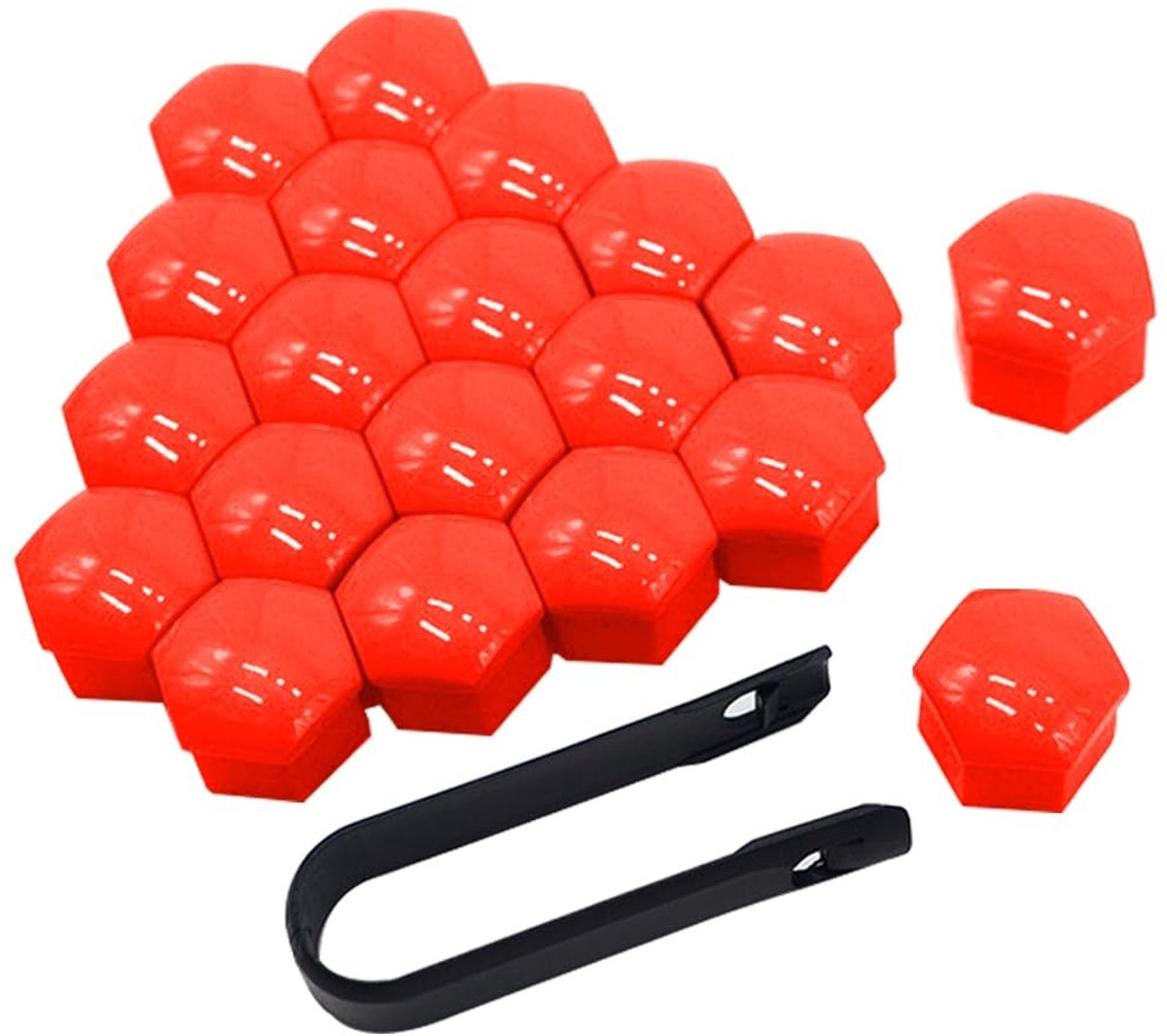 NTHProducts - 20Pcs Car Wheel Nut Covers - Universele Moerkappen - Inclusief Verwijdertool - Rood - Voor Auto - 19mm