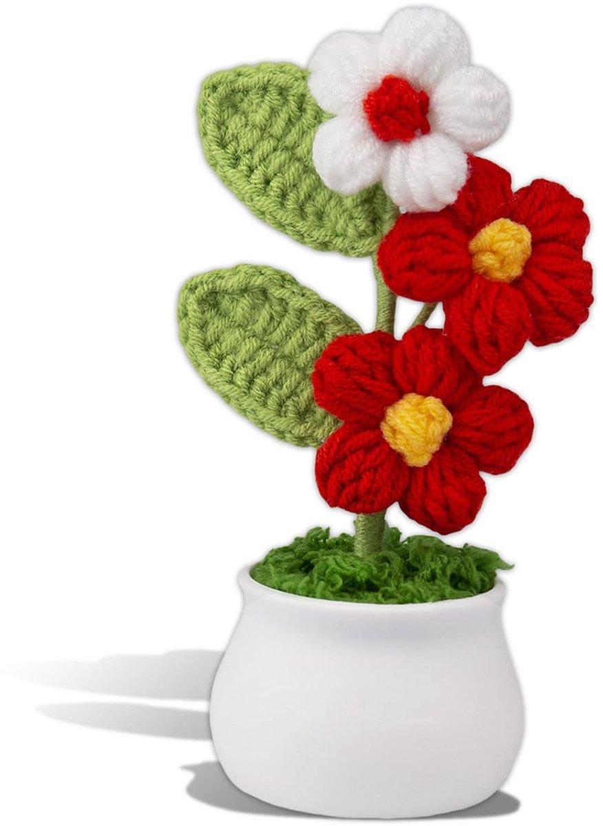 NTHProducts - Kunstbloemen - Haakbloemen - Perfect voor decoratie - Wit en Rood - Duurzaam en stijlvol - Geschikt voor elk interieur - Kunstbloem pot