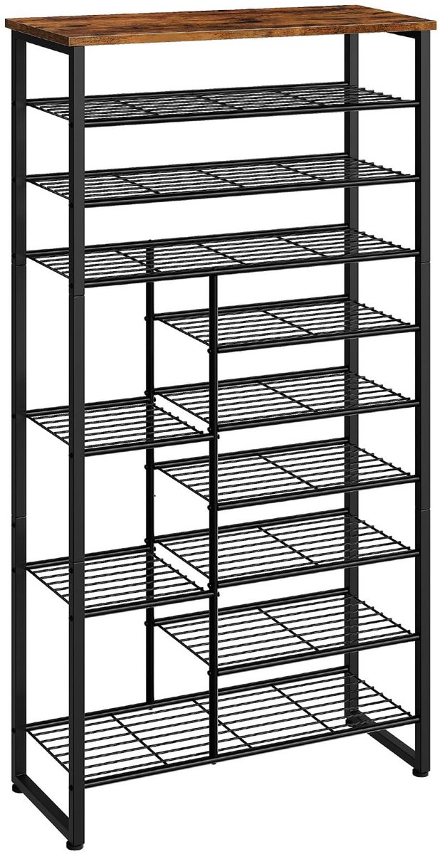 NTHProducts - Schoenenrek - 10-laags - Vrijstaand - Bruin en Zwart - Schoenopberger - Ideaal voor Hal of Studentenkamer - Rustiek Design