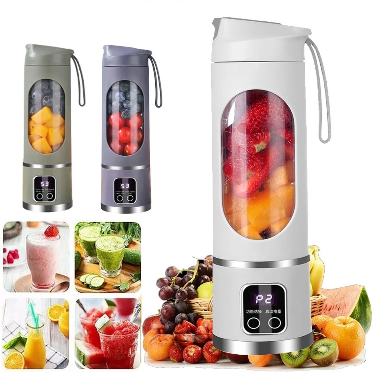 Mini Blender 450ml – Draagbare Smoothie Maker – USB Oplaadbaar – Voor Fitness, Werk & Onderweg – Fruit & Groenten