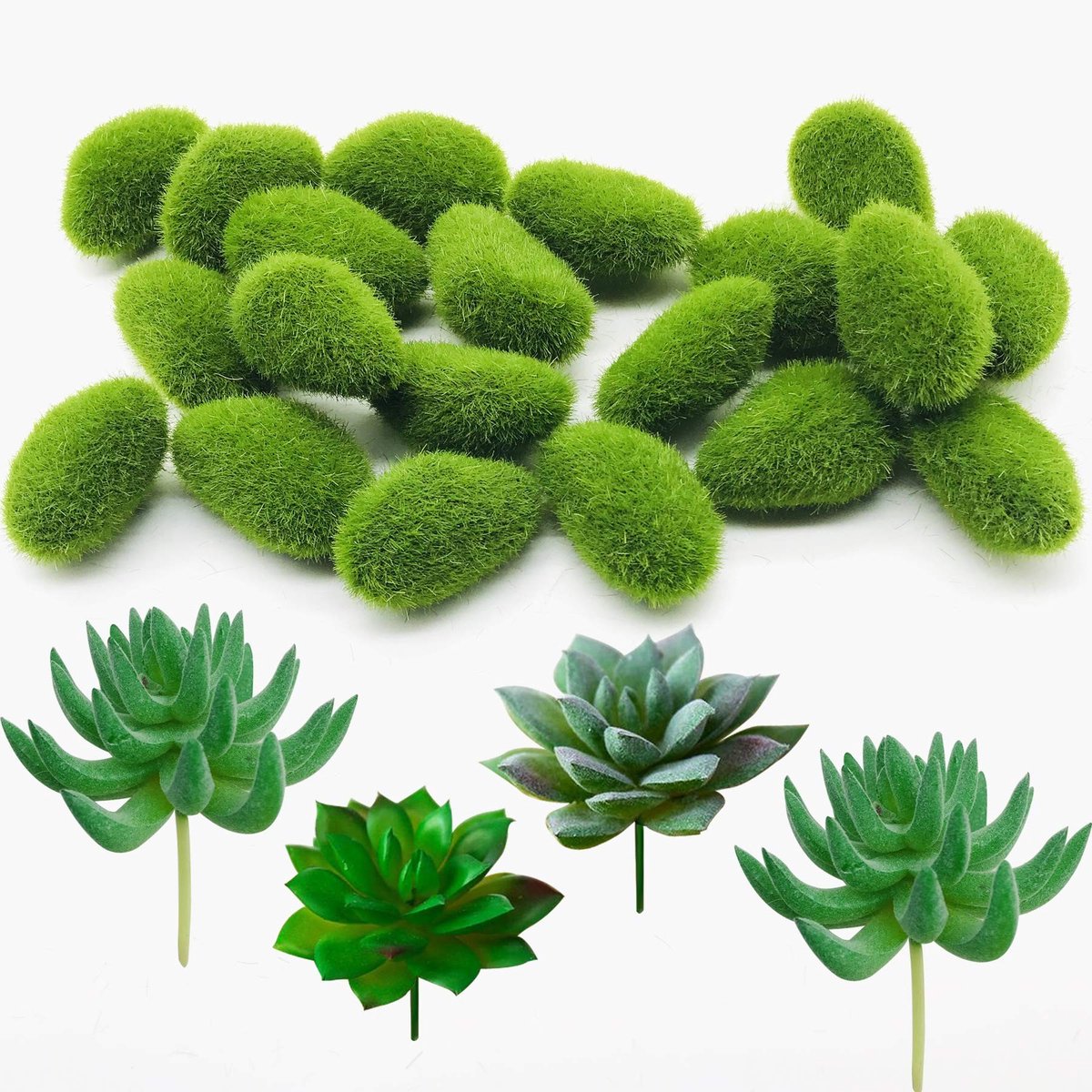 Virtubuy - Kunstmatige Mosstenen - Decoratieve Planten - Set van 24 Stuks - Kunstplanten voor Tuin en Interieur - Ideaal voor Bloemstukken - Groen