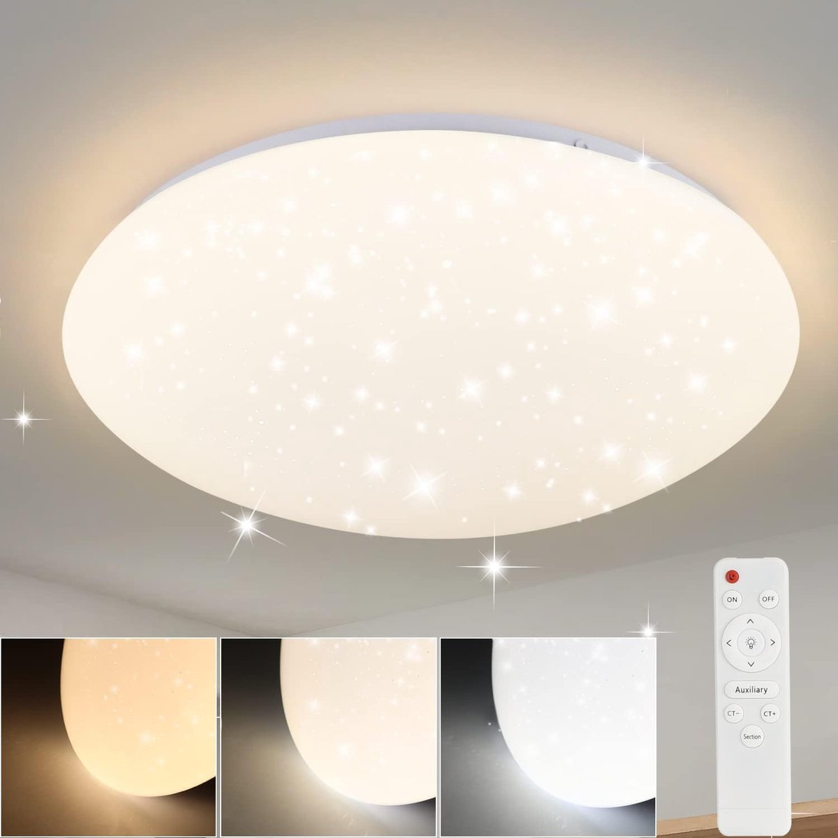 Glitzerlife - Plafondlamp Plafondverlichting - Sterrenhemel Design - Led-Plafondlamp - Dimbaar Met Afstandsbediening - CCT Technologie - Kunststof Metaal - Ø30 Cm - Wit