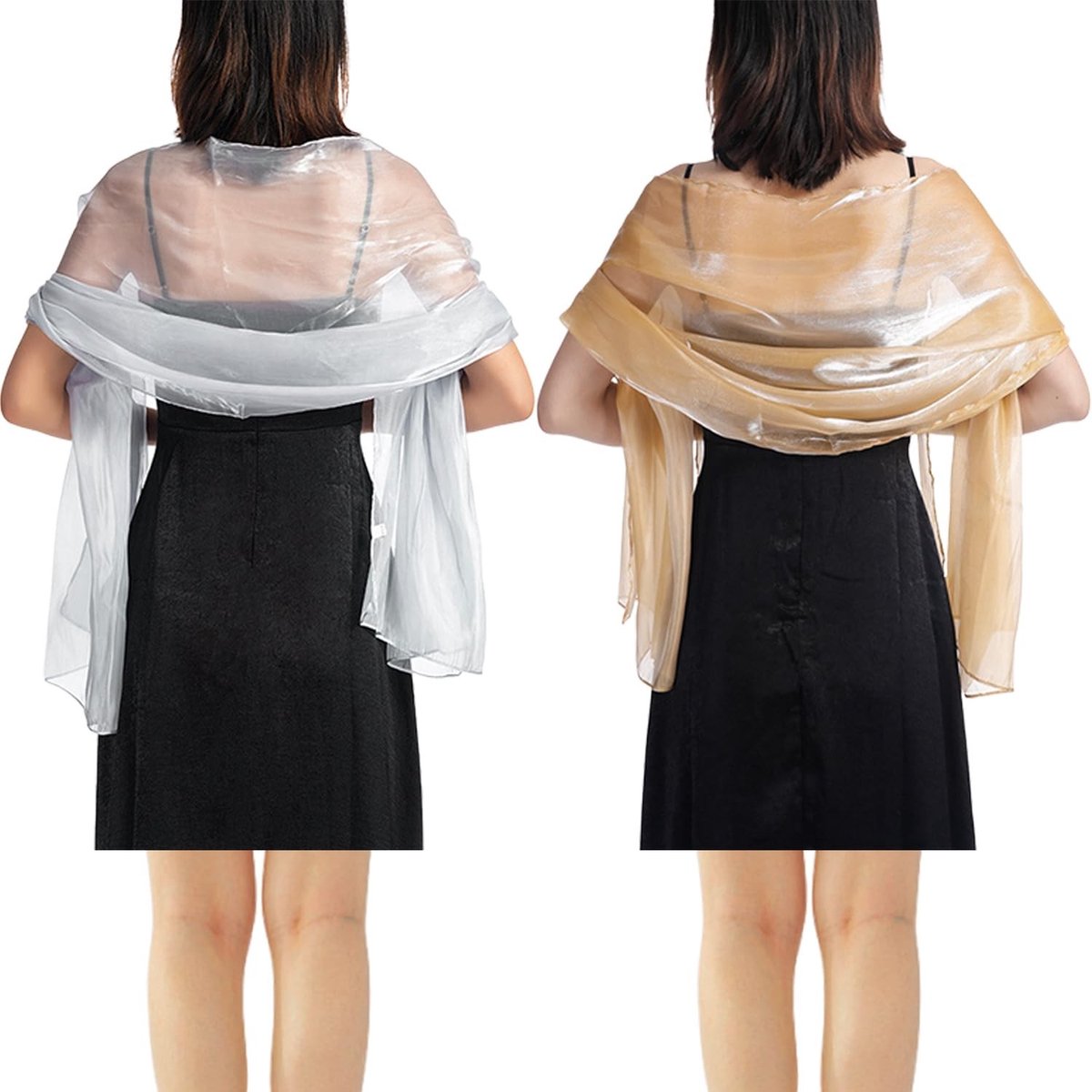 Allecto - Dames Sjaal - Elegante Sjaal - Champagne en Zilvergrijs - Luxe en Modieus - Geschikt voor Diverse Outfits
