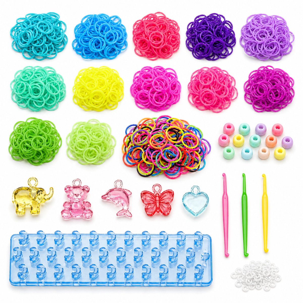 Behave Starterspakket Loom - Loombandjes - Blauw Loombord - Opbergdoos - 4 Loomnaalden - Veel Extra Accesoires