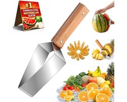 Watermeloen Snijder RVS - Meloensnijder met Houten Handvat - Nieuw Driehoekig Model 2026 - Fruitsnijder voor Watermeloen, Cantaloupe, Ananas & Meloen - Blokjessnijder - Keukenhulpjes Meloen - Zomer Keuken Accessoires en Gadgets - SOLLBRY®