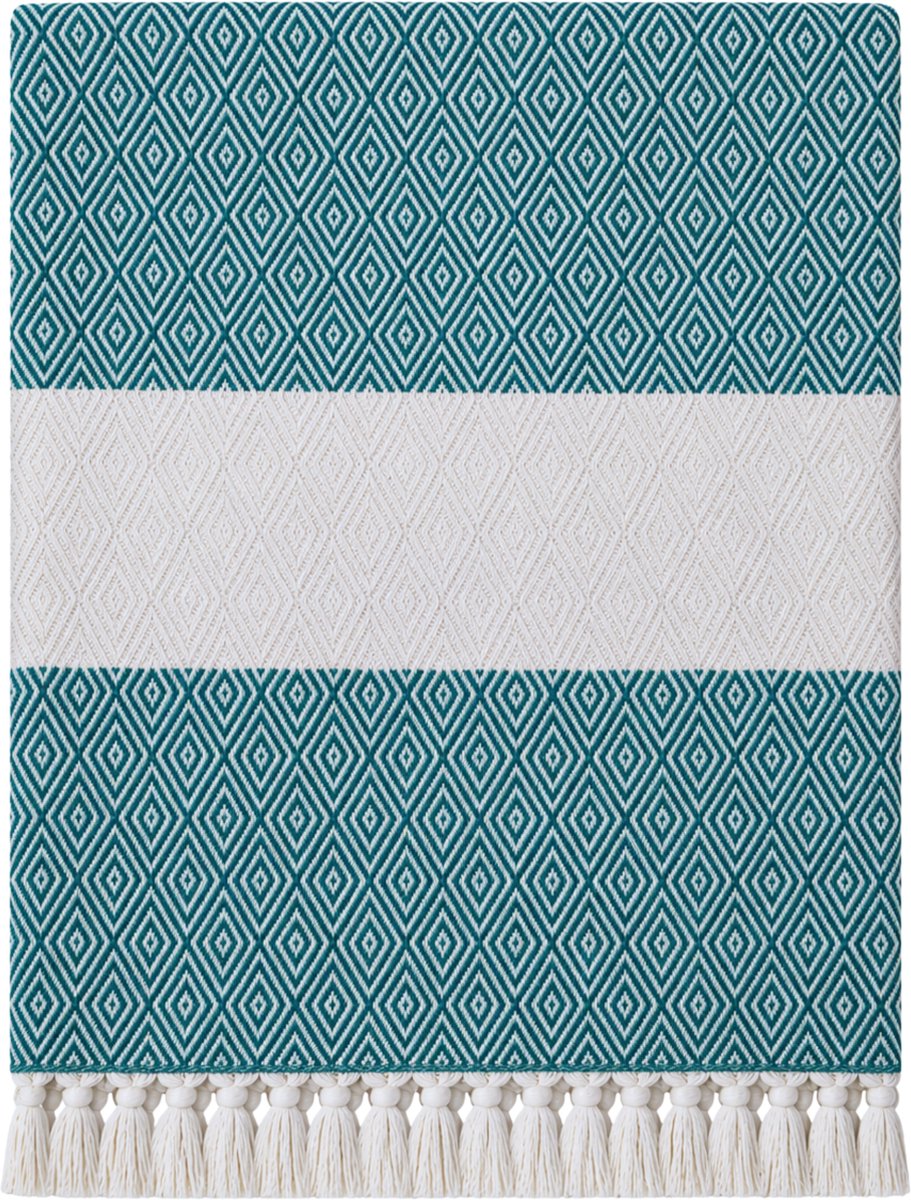 Hamamdoek, Strandlaken, 100x180 cm, 100% Katoen, 450 gr, Zacht en Sneldrogend, Sauna, Spa, Strand, Yoga, Luxe Hamamdoek, Diamond Design, Petrolgroen, Duurzaam, De Linde Home