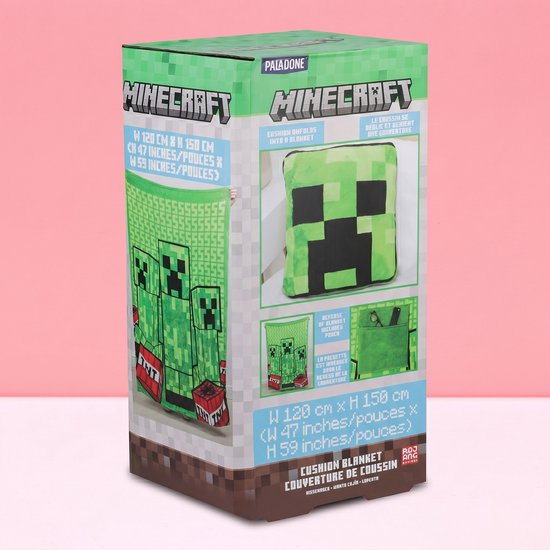 Minecraft Creeper 2‑in‑1 Cushion Blanket – Officieel Gelicentieerde Zachte Opvouwdeken, 120 × 150 cm- Paladone