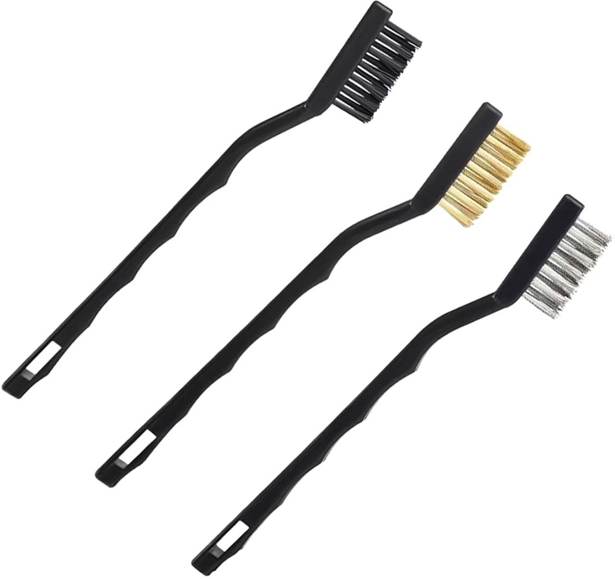 Seb3 - Mini Wire Brush - 3-delige Borstelset - Ergonomisch ontwerp - Zwart - Voor schoonmaken - Voor smalle ruimtes - Voor roest en vuil