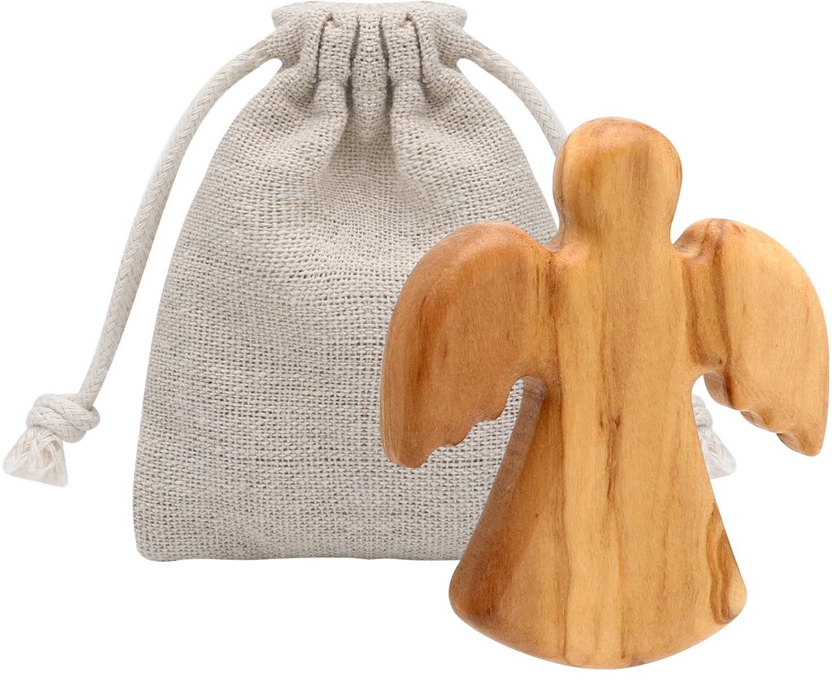SPHProducts - Houten Beschermengel - Geluksbrenger - Unieke handgemaakte charme - Olijfhout - Christian Gift - Voor vrienden en familie