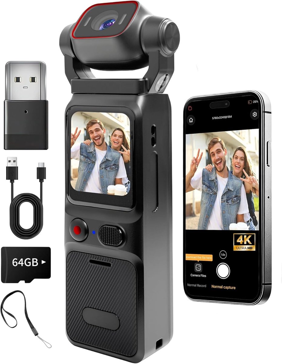 4K Lichaamscamera met wifi, vlog-camera, touchscreen, actiecamera met lange batterijduur, beveiligde sportcamera, voor sport buitenshuis, fiets, reizen