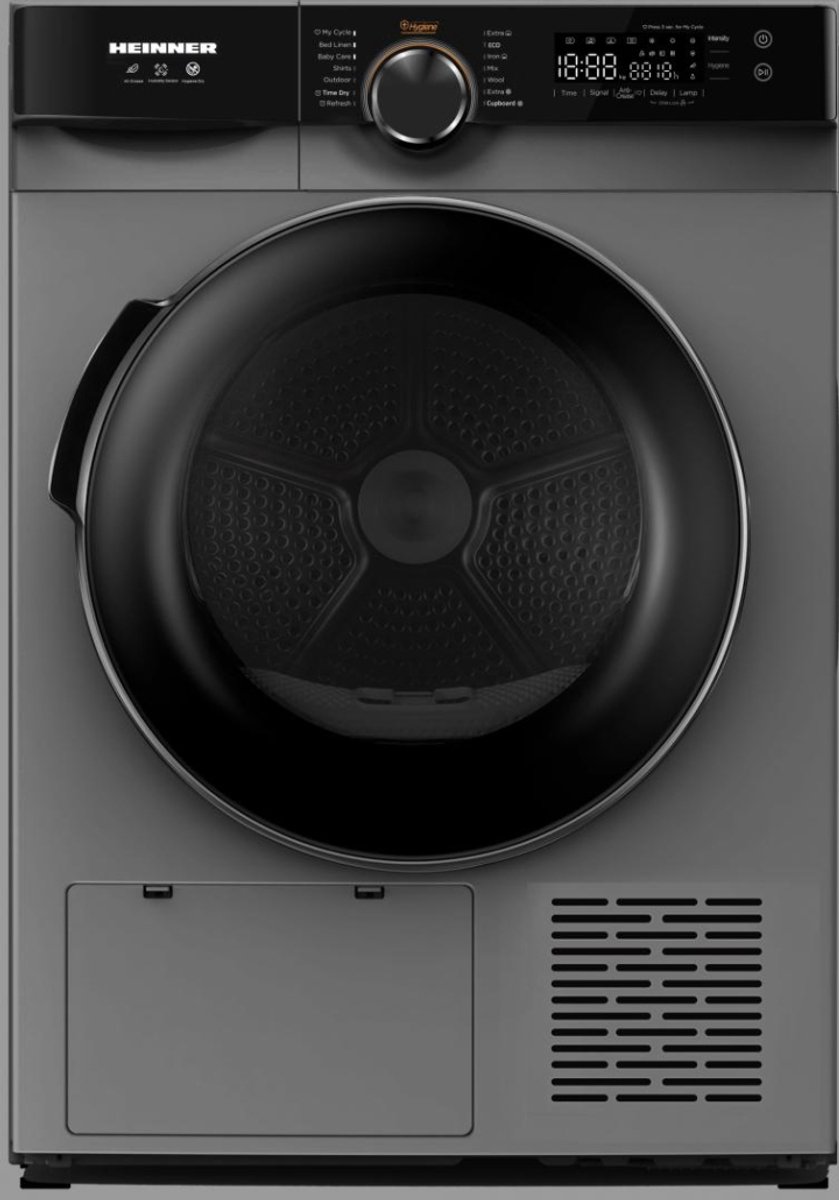Heinner Warmtepompdroger - 8 KG - 14 Programma's - Antikreukfunctie - LED display - Trommelverlichting - Antraciet