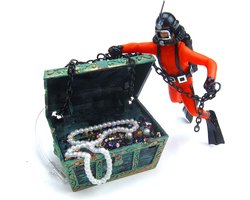 JeiibrZui - 9 Cm Hoogte - 1 Stuk Bewegend Duiker Ornament - Oranje - Aquarium Decoratie Met Schatkist En Bubbeleffect Voor Zoetwater En Zoutwater Tanks
