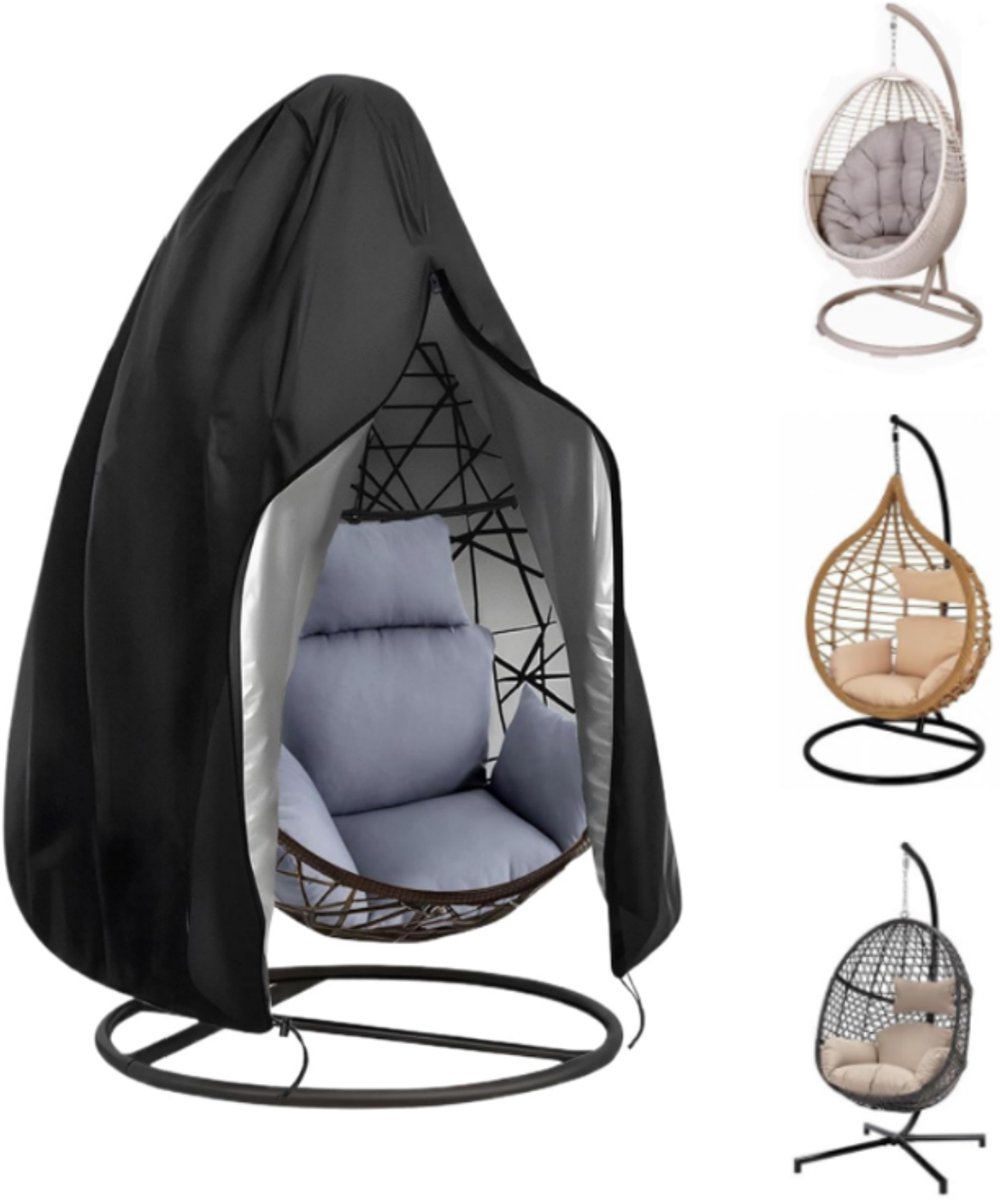 Beschermhoes Hangstoel - Waterdichte hoes voor hangstoel - 190 x 115 cm - Hangende Stoelhoes Met Rits - 210D Oxford-stof - Universele Hangstoel Hoes - Ei stoelhoes - Waterdicht - Winddicht - UV-bestendig - voor schommelstoelen - Zwart