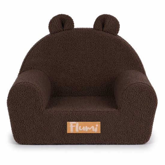 Flumi - Kinderfauteuil - Bouclé kinderstoel chocoladebruin - Met oortjes - Gepersonaliseerd met naamgravure van Merkloos — afbeelding 3