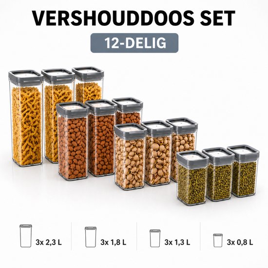 Curver - Boîte de rangement SET de 12 pièces - 3x 0,8 L + 3x 1,3 L + 3x 1,8 L + 3x 2,3 L
