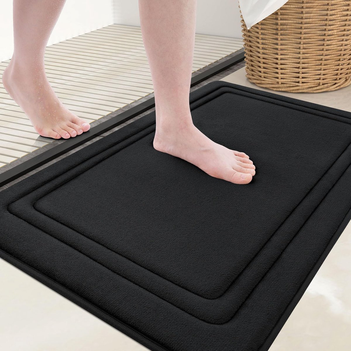 Homaxy Antislipmat - Absorberende Badkamermat - Douchemat - Badkamermat Van Traagschuim - 61x90 cm - Zwart- Super Zacht