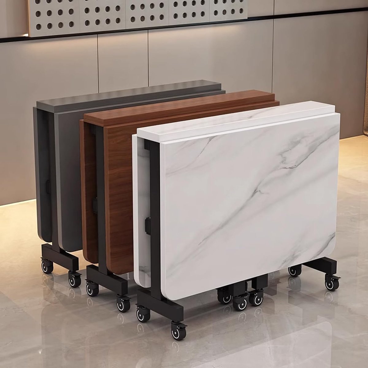 Opvouwbare eettafel uitschuifbaar multifunctioneel 2-6 personen – ruimtebesparende drop leaf keukentafel met wielen – mobiele eetkamertafel voor kleine ruimtes, woonkamer en kantoor – Vermissen