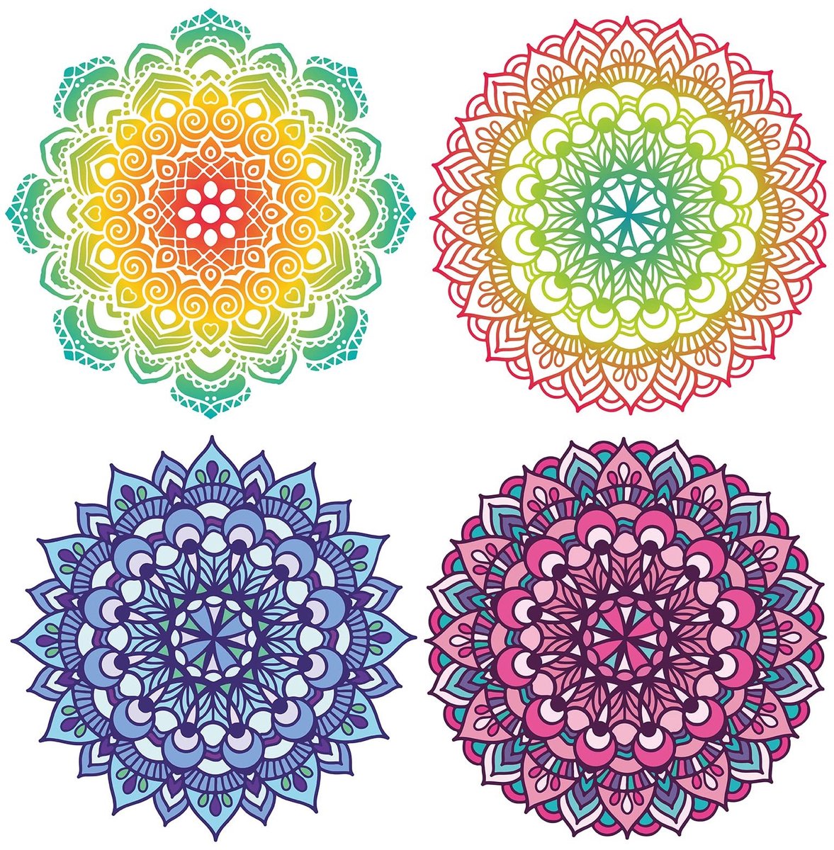 MTTProducts - Meditation Window Stickers - Mandala Decoratie - 4 Stuks - Kleurvol - Flower of Life - Geschikt voor Glas - 16 cm