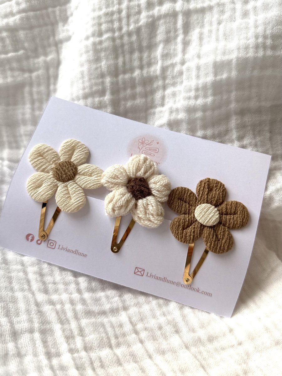 Livi Lune Haarspeldjes Meisjes Bloemen Drie Bruin Cremé Goud