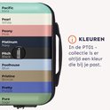 Kleurenkaart met verschillende opties: Pacific Mint, Pearl White, Peony Pink, Platinum Navy, Pitch Black, Poolhouse Blue, Pristine Bronze, Pretty Purple, Pure Sage.