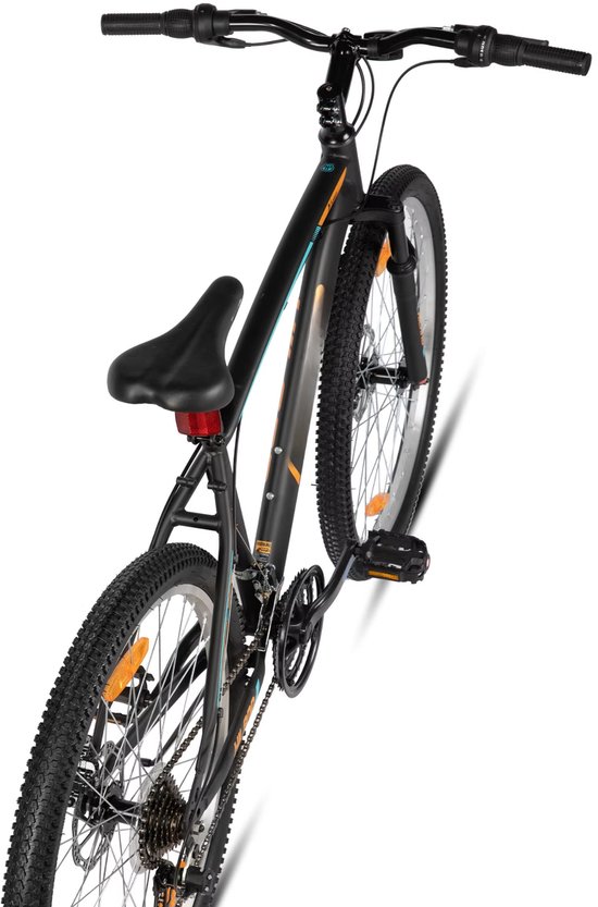Mountainbike - Voor heren en dames - 18 versnellingen, voorverende vork, dubbele mechanische schijfremmen - 66 cm, geel van Merkloos — afbeelding 3