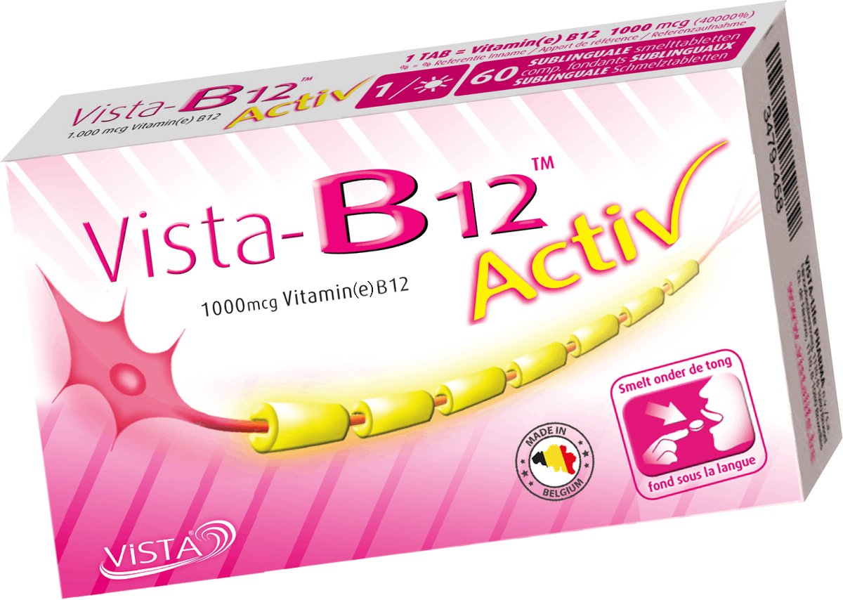 Vista B-12 Activ - Vitamine B12 1000 mcg - Goed voor Concentratie & Geheugen - 60 Smelttabletten - Tegen Vermoeidheid - Directe Opname