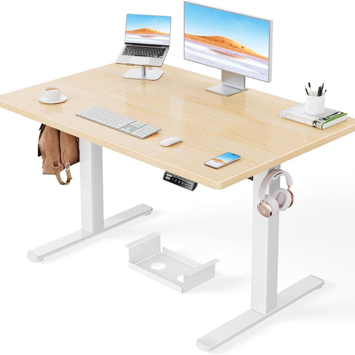 ErGear Elektrisch Staand Bureau - 120 x 80 cm - Draagvermogen 100 kg - In hoogte verstelbaar bureau met geavanceerde borstelloze motor, stille werking, stevig metalen frame, vierdelig tafelblad