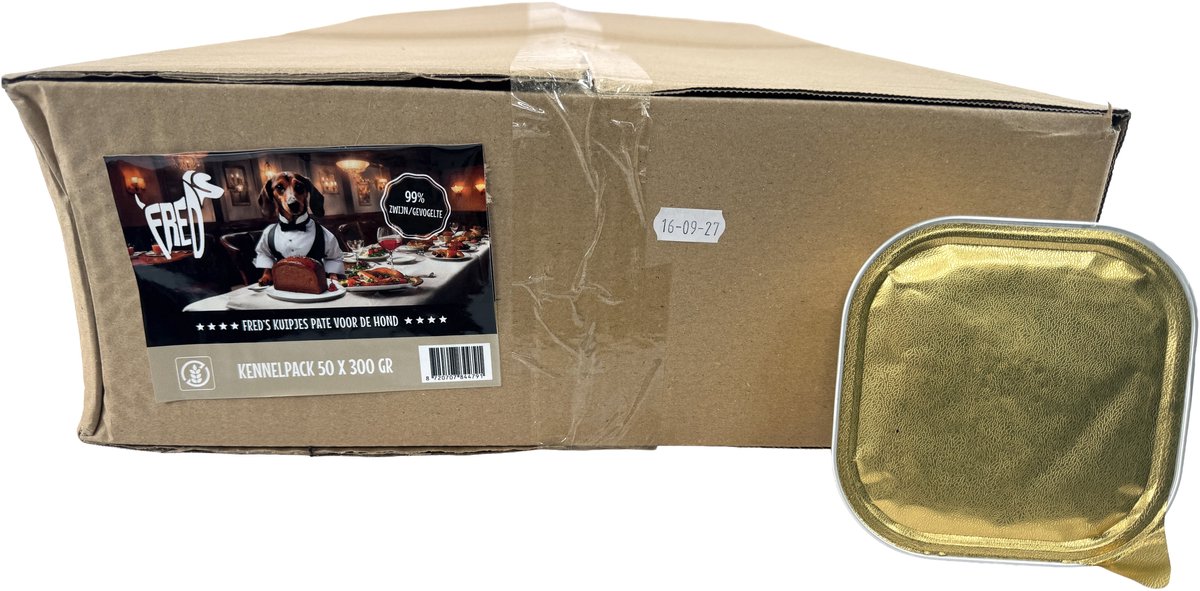 Hondenpaté Freds - Zwijn en Gevogelte - 50x300 gram, 99% Vlees, Graanvrij