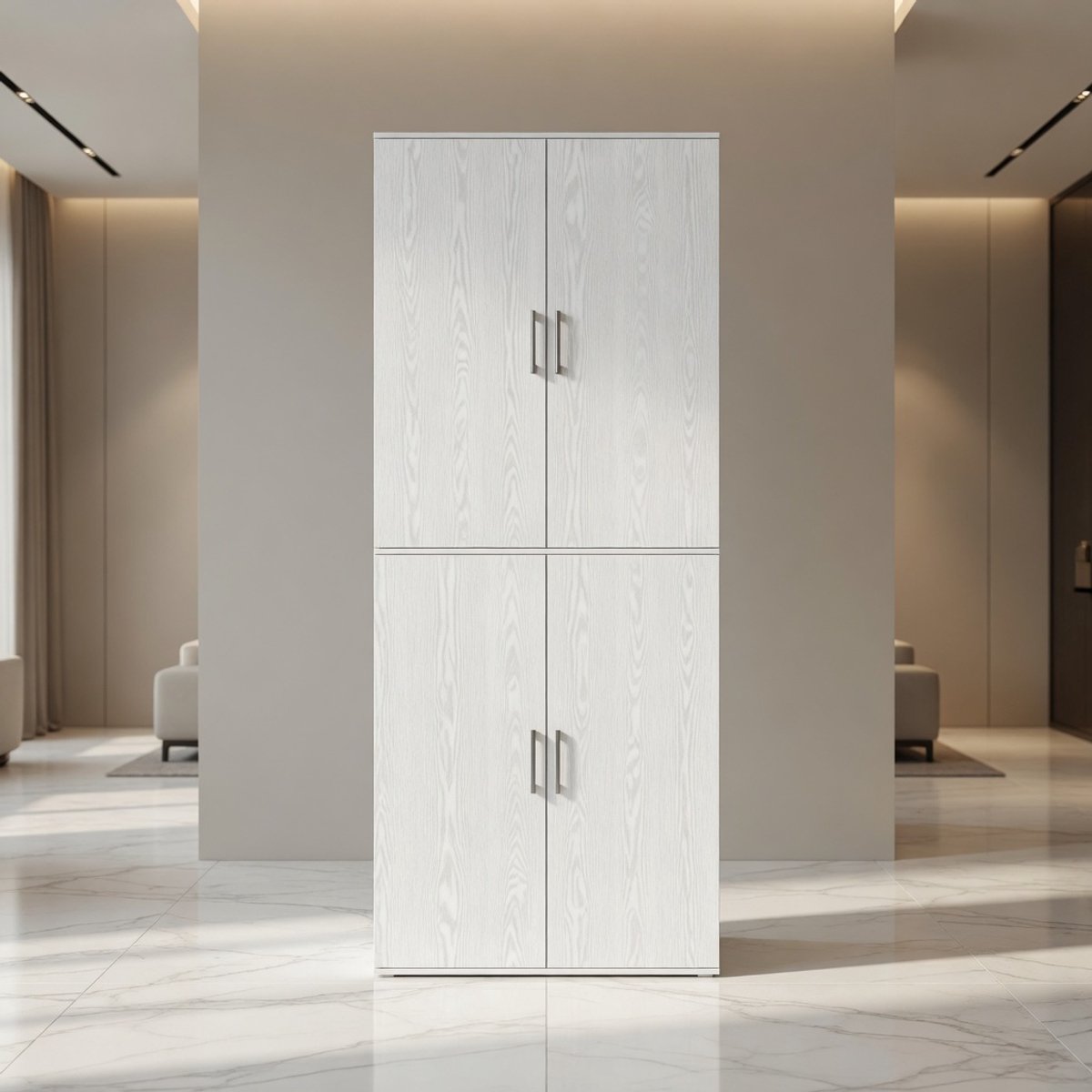 Multifunctionele Opbergkast XXL 80x40x180 cm Wit met 4 Deuren en 5 Legplanken – Bureaukast, Woonkamerkast, Keukenkast, Kledingkast & Archiefkast – Mobili Bella
