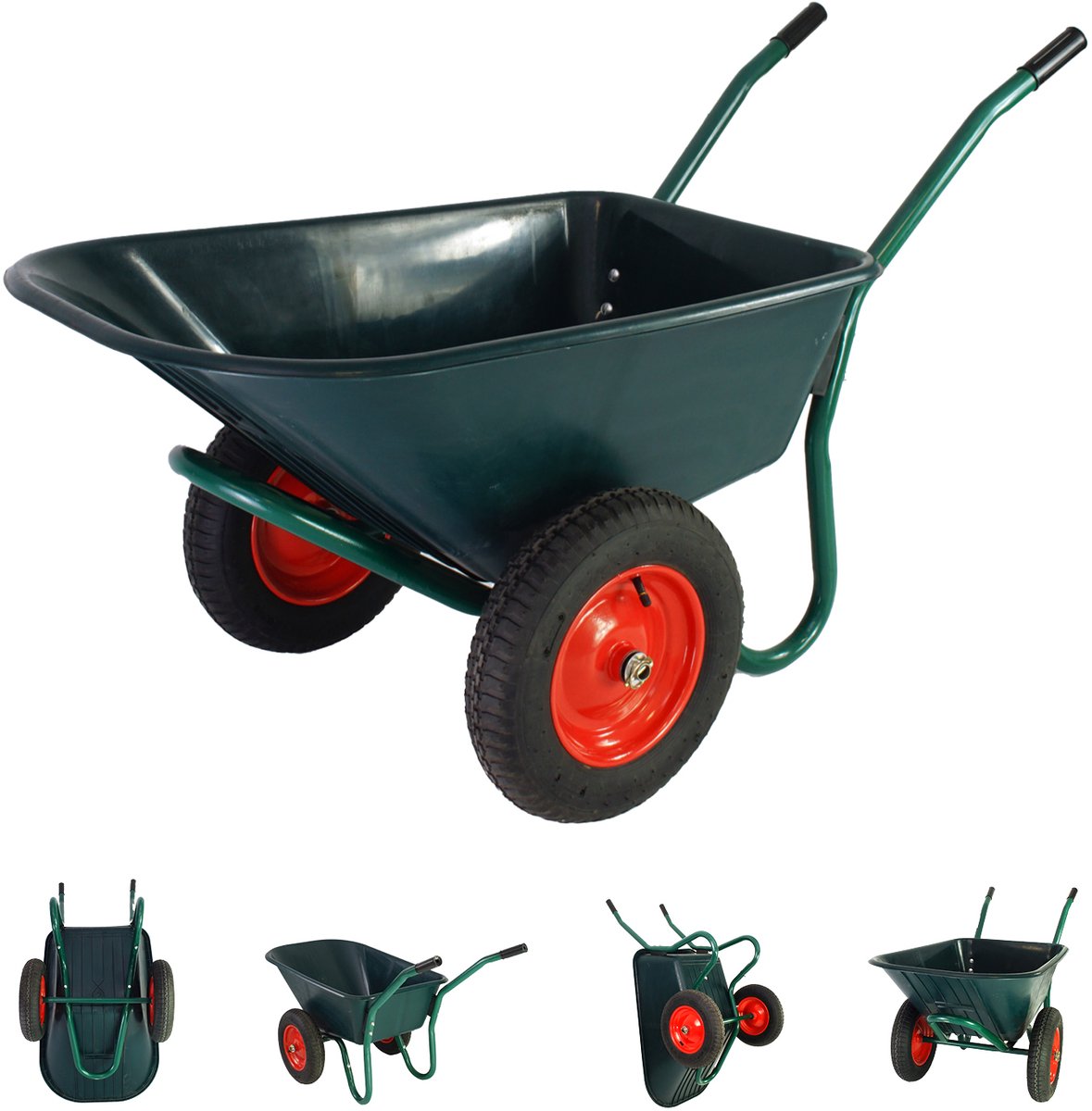 2-wiel kruiwagen 100 L 160 kg Tuinkruiwagen Pneumatische wielen Stalen velg Kantelbare kunststof bak