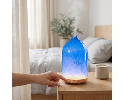 Glazen Aroma Diffuser – 150ML – Ultrasone Luchtbevochtiger – RGB LED Verlichting – Stil – Oplaadbaar Type-C – Essentiële Olie Diffuser – Blauw – MULIN